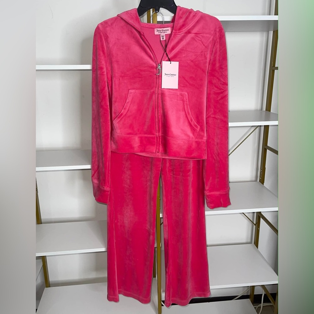 Juicy  Couture Velour Tracksuit Set | PINK  | Hoodie & Flare Pant Size Medium